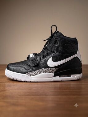 Nike Jordan Legacy Kids Black and White High-Top Sneakers with Elephant Print